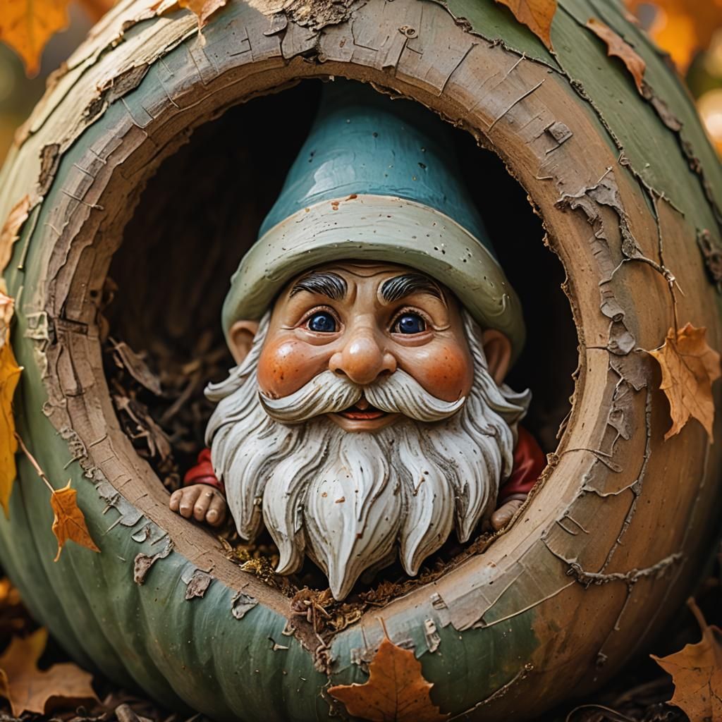 Macro Photograph of a Gnome in a Gourd