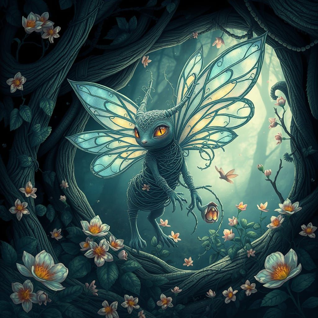 Mystical Vine Creature Emerges from Enchanted Forest