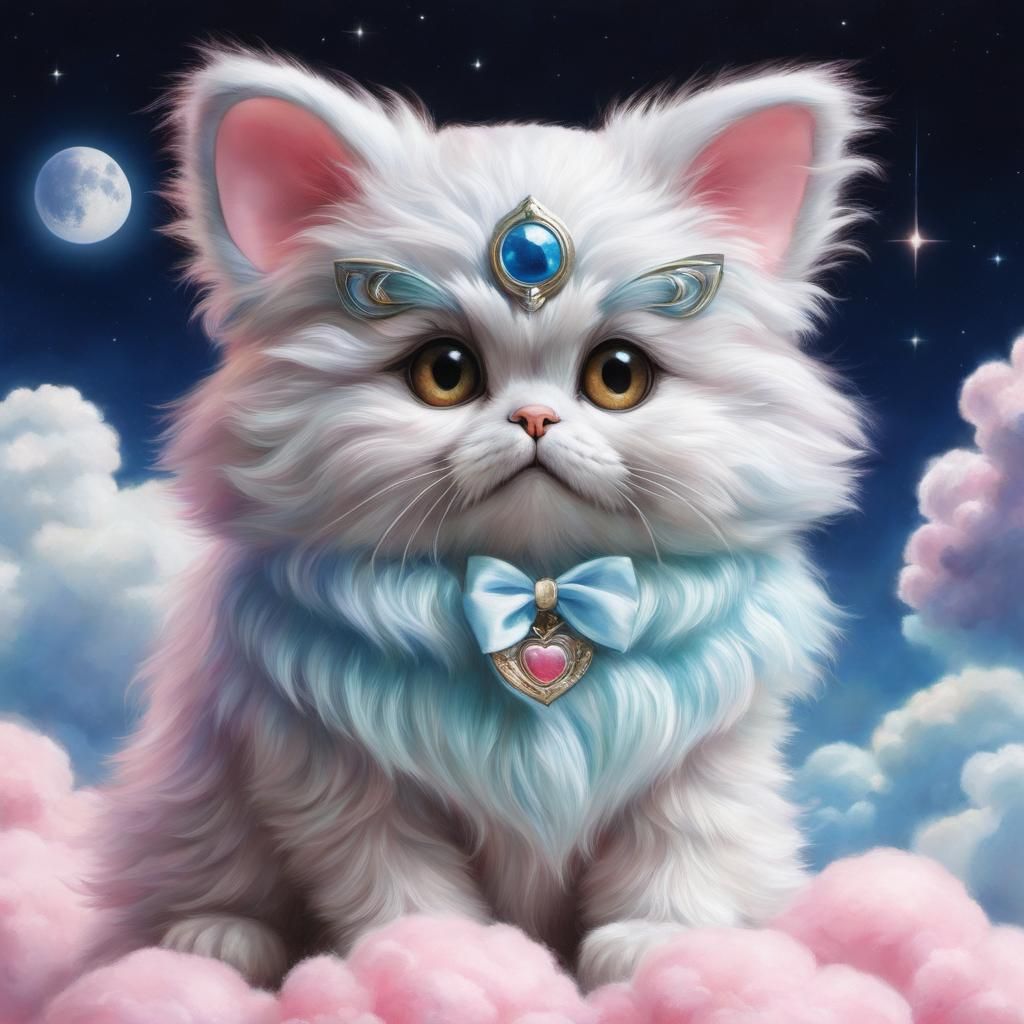 Big eyes Realism Ewok cat big ears sailor moon heart stars cat Luna  sailor moon Vintage Japanese kawaii kawaii Fuzzy te...