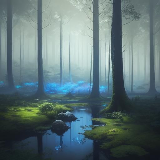 Girl and Dog Playing in Forest Glade