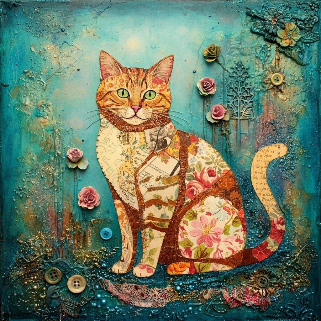 Surreal Floral Whimsy in Mixed Media Art