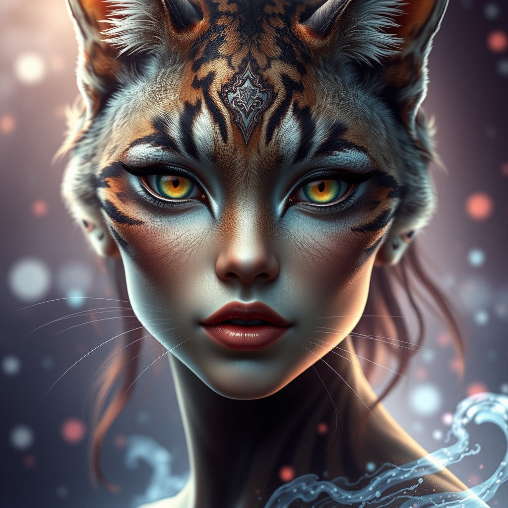 Hyperrealistic Cat-Woman Hybrid Portrait in Fantasy Art