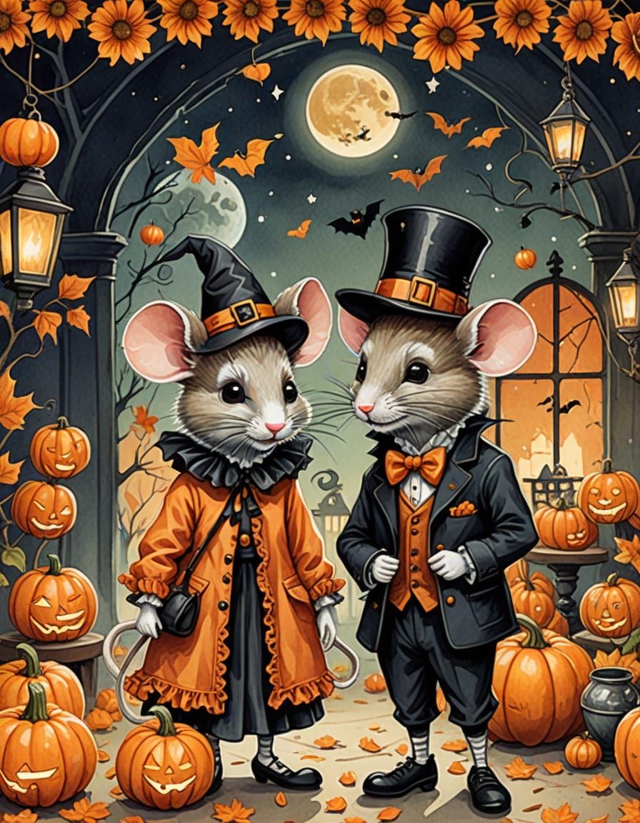 Anthropomorphic Mice in Vintage Halloween Costumes