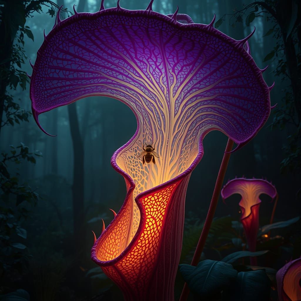 Ethereal X-Ray Nepenthes: A Dark Fantasy Botanical Marvel