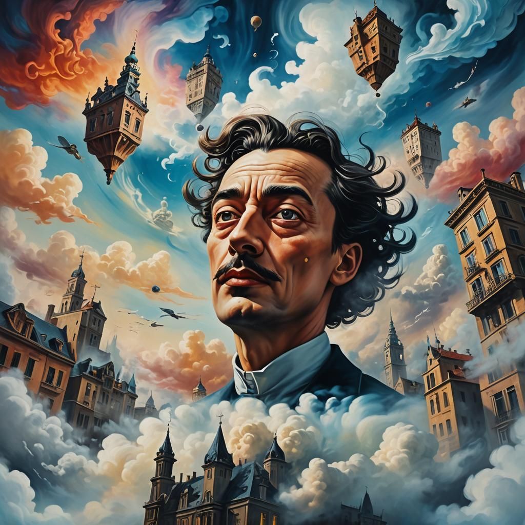 Surreal Floating Figure in a Dreamscape