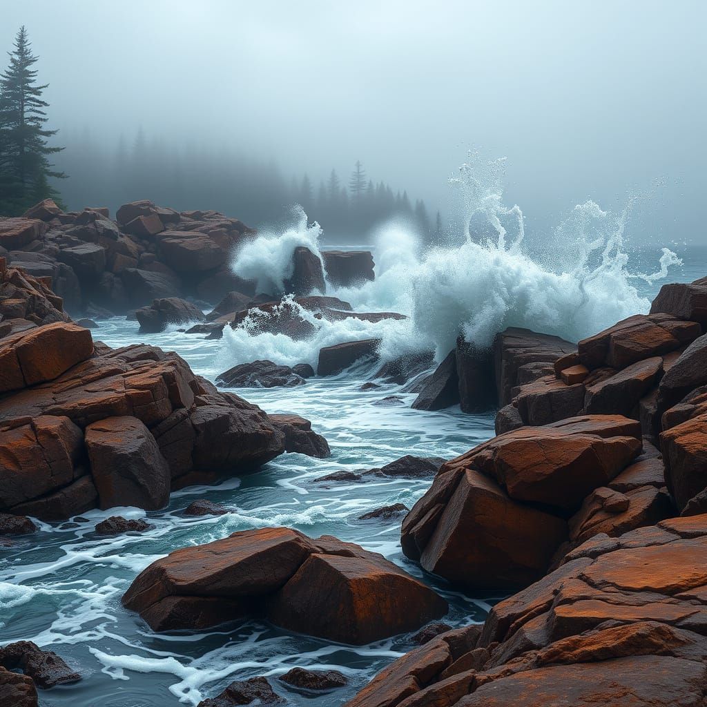 Maine Coastline: Hyperrealistic Acadia National Park Seascap...