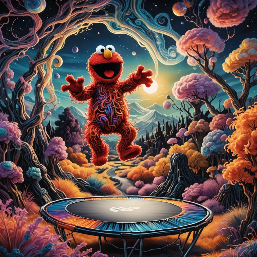 Surreal Skiby Elmo Trampoline Dreamscape