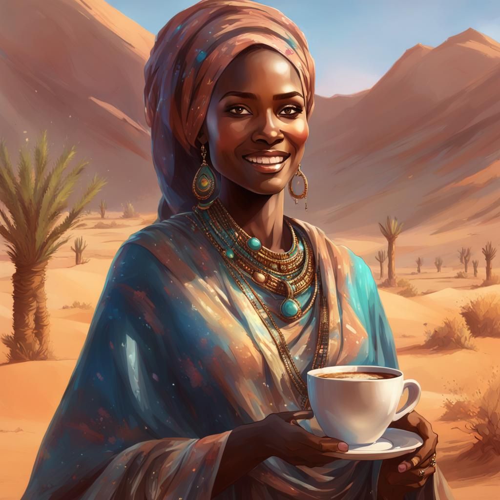 Somalian Woman Serving Coffee: Hyperdetailed Portrait
