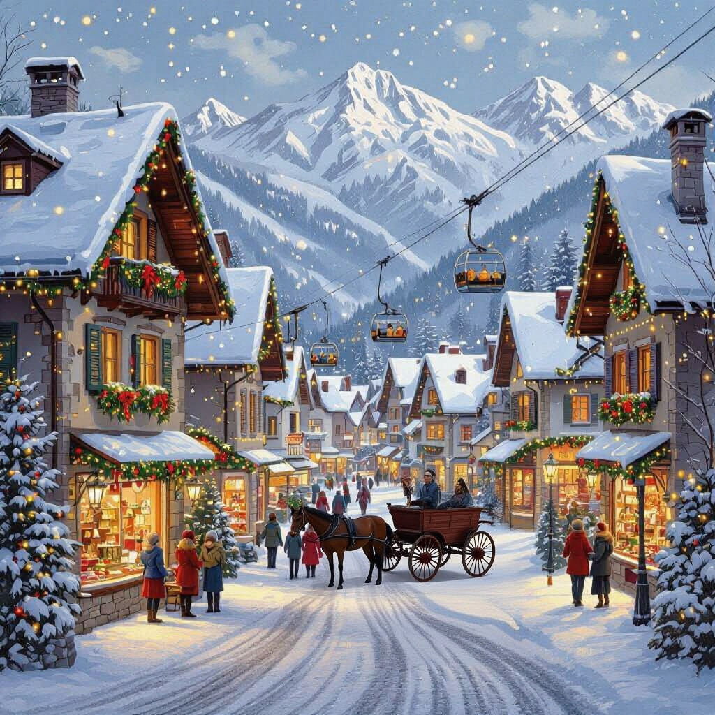 Festive Christmas in a European Alpine Village
