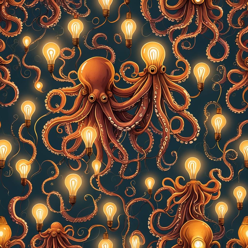 Octopus Lamp with Glowing Tentacles: Whimsical Illustration