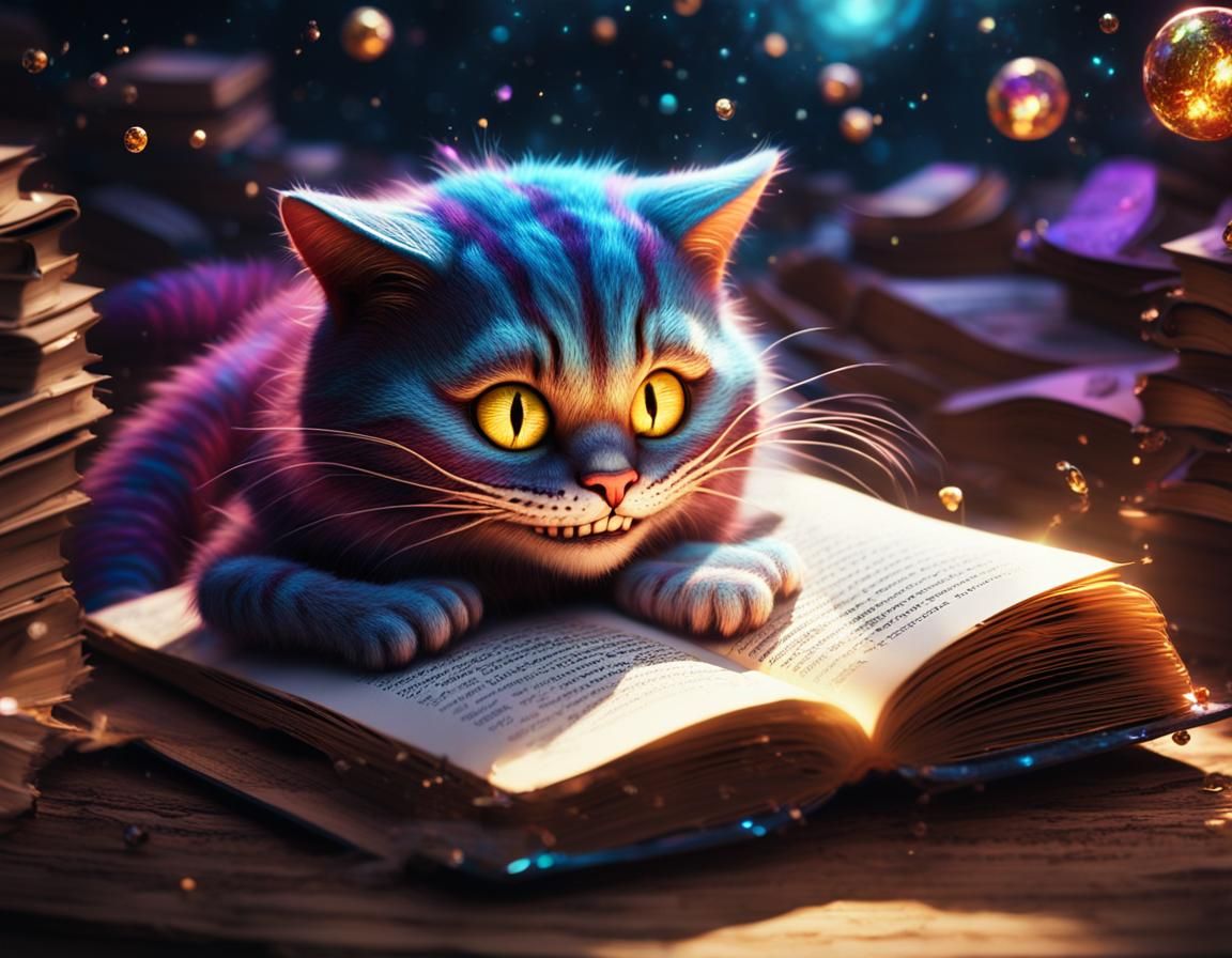 Cheshire Cat Emerges from Alice Book: Matte Painting