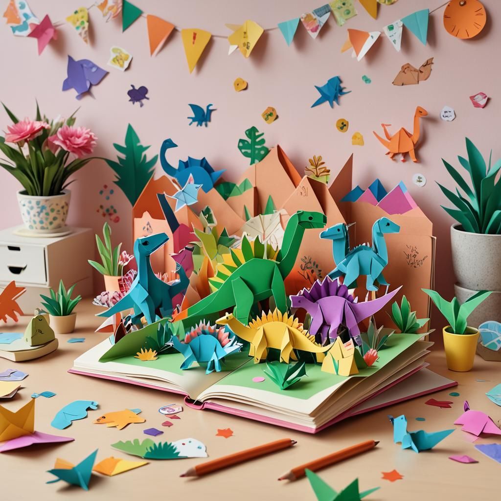 Origami Dinosaurs Escape from Pop-Up Book