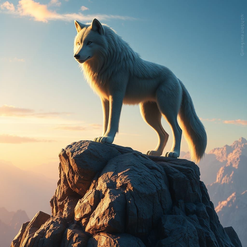 Majestic Wolf in Hyper-Realistic 3D Anime Style