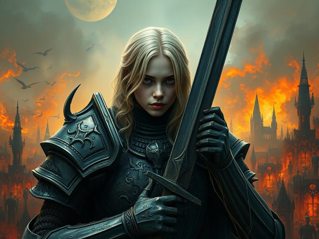 Medieval Knight and Lady in Gothic Art Style