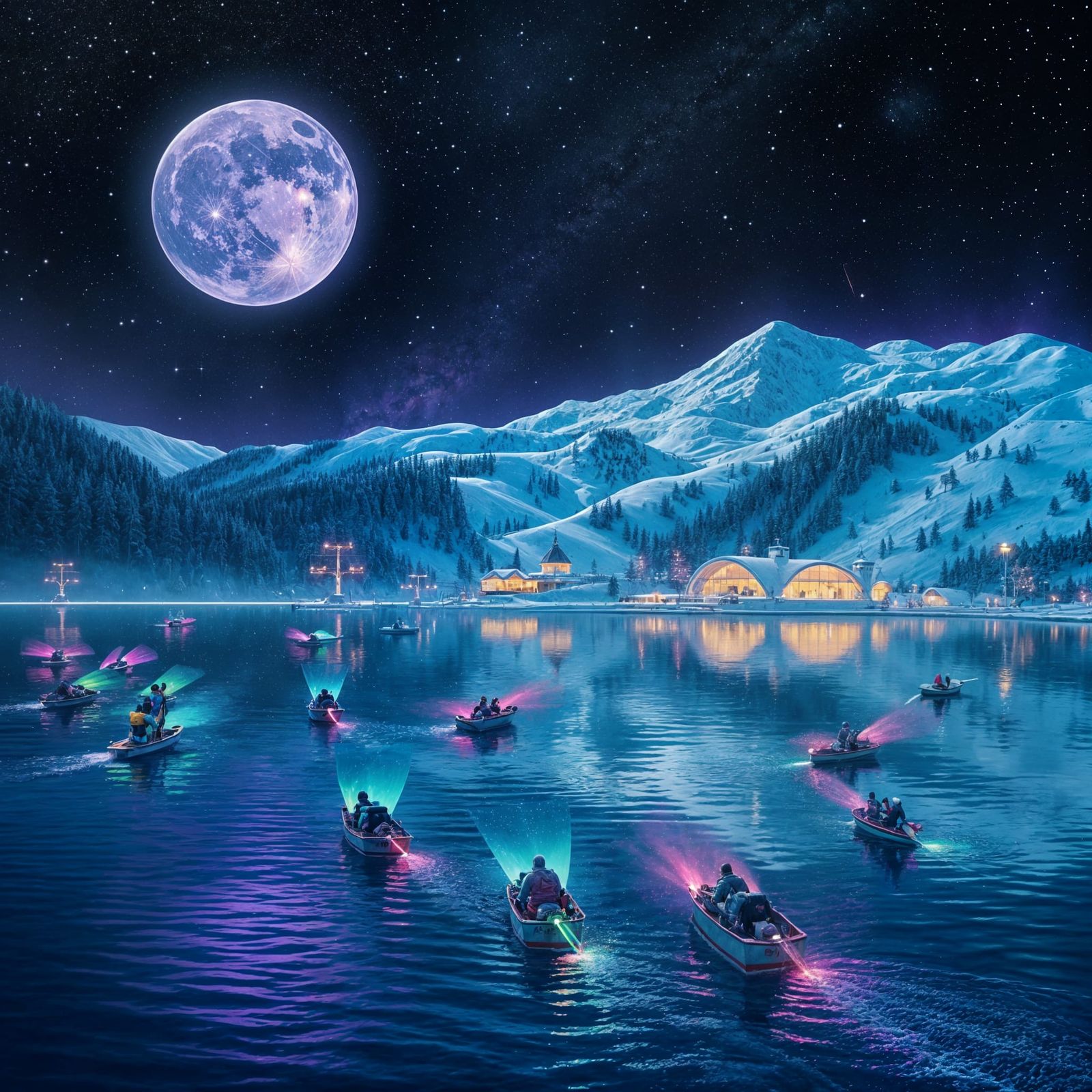 Night Lake Scene with Fluorescent Lights