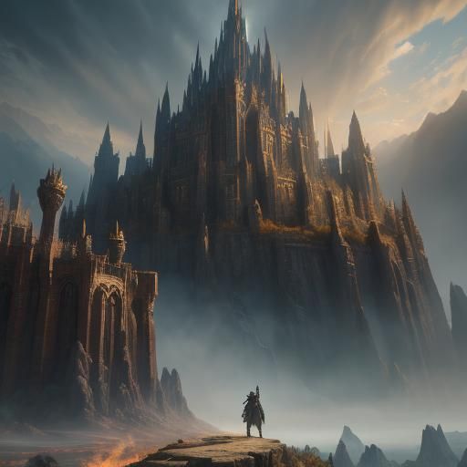 Heroic King Raises Banner in Fantasy Landscape