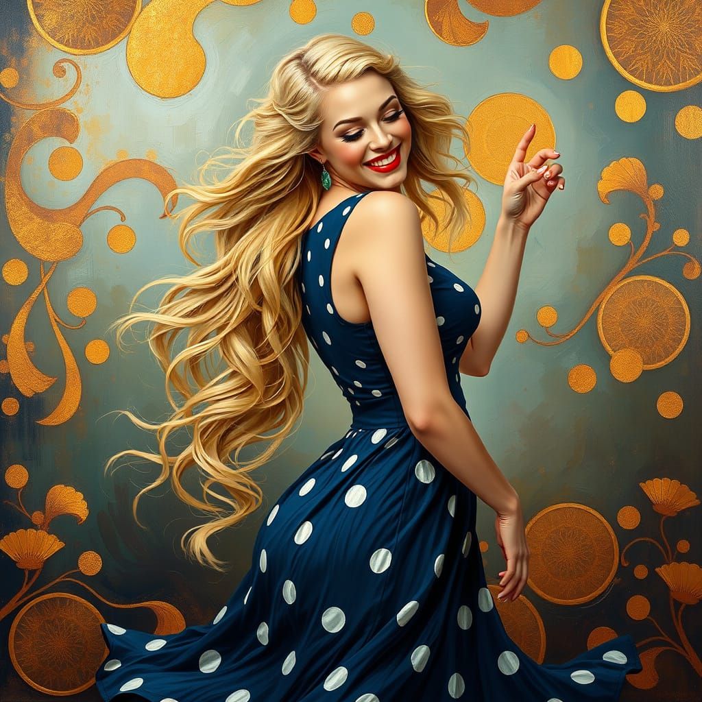 Vibrant Rockabilly Pin-Up in Dreamlike Oil Painting