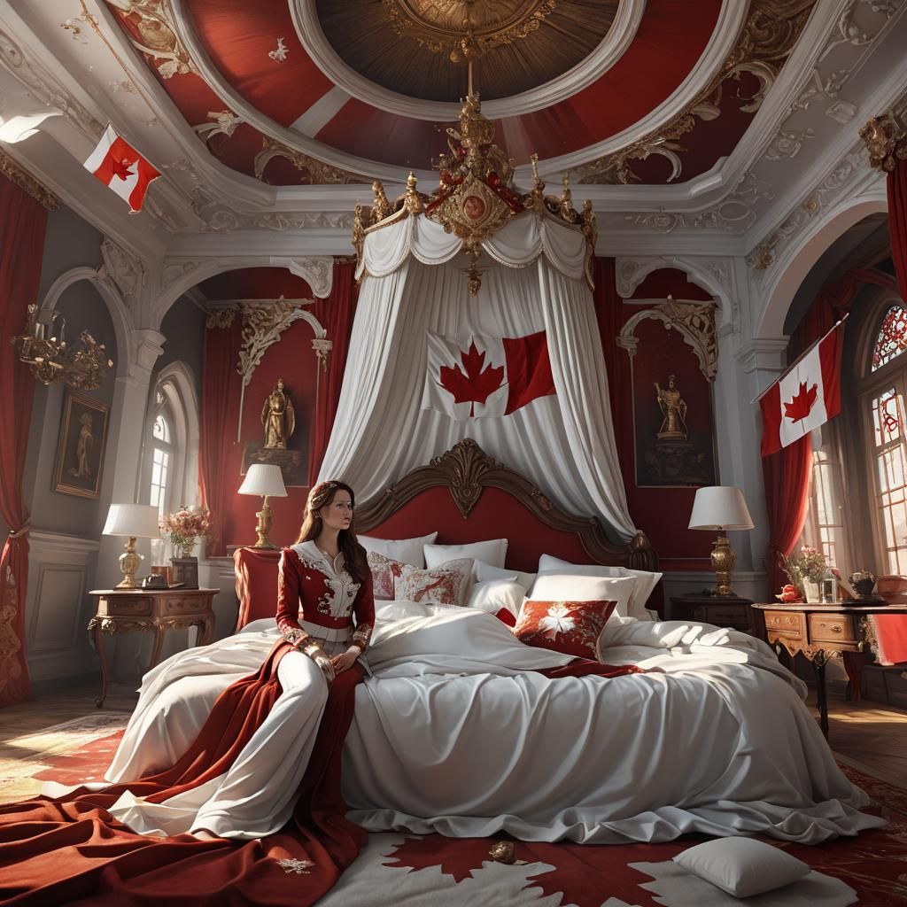 Fantasy Bedroom with Woman and Canadian Flag