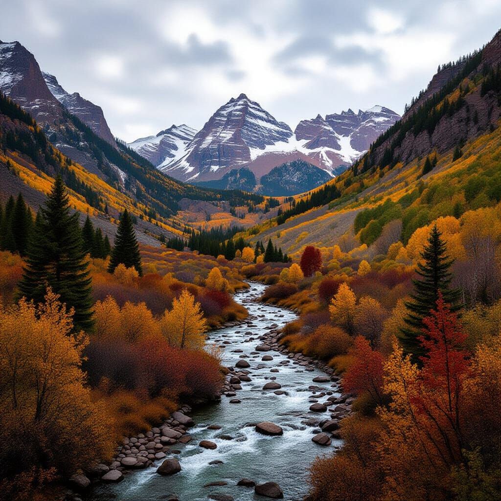 Autumn Mountain Landscape with Stream