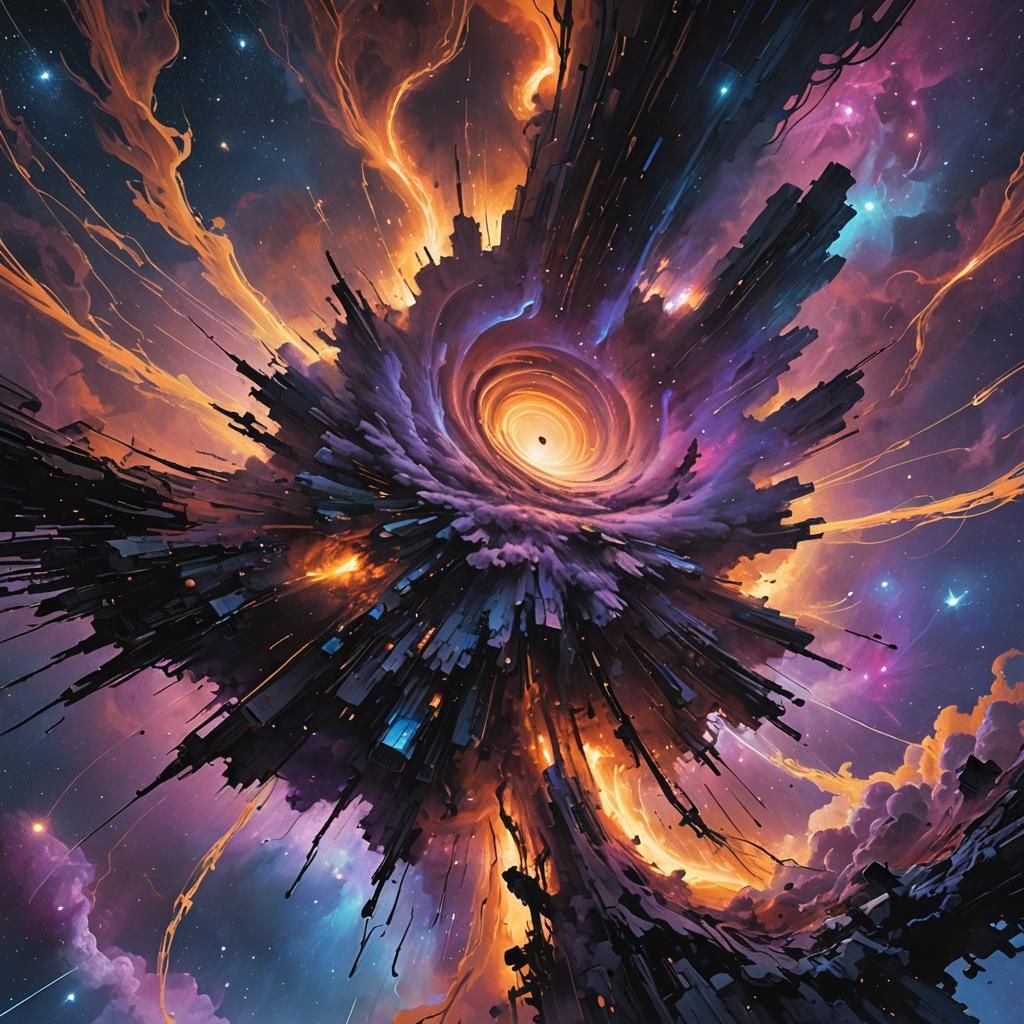 Cosmic Nebula Swirling into Black Hole in Sci-Fi Style