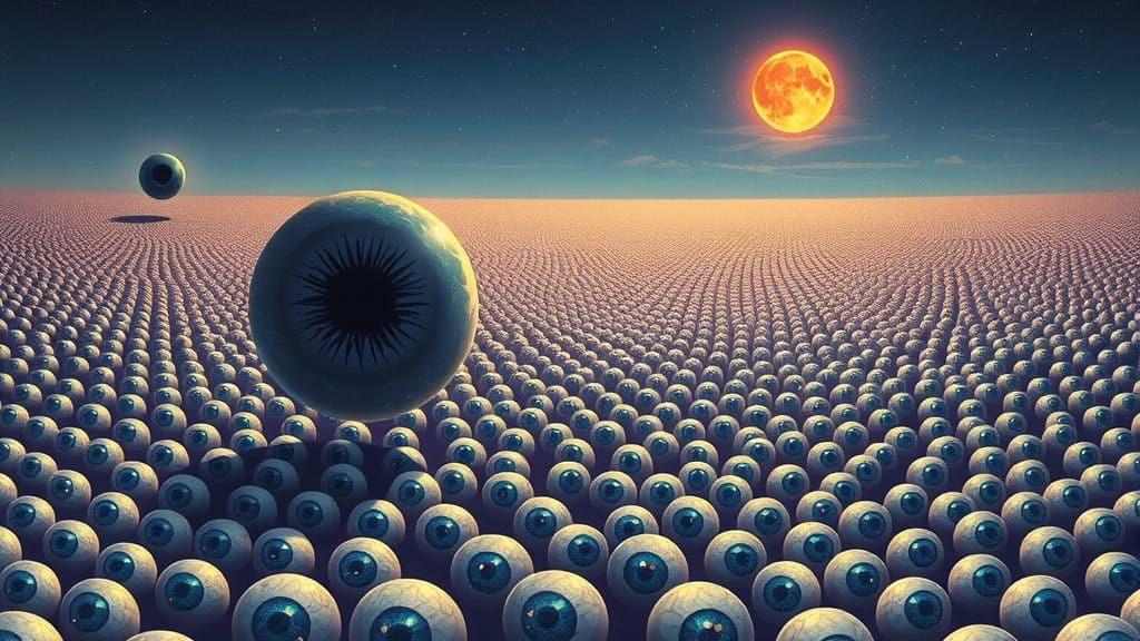 Endless Landscape of Unblinking Eyeballs in Surreal Dreamsca...