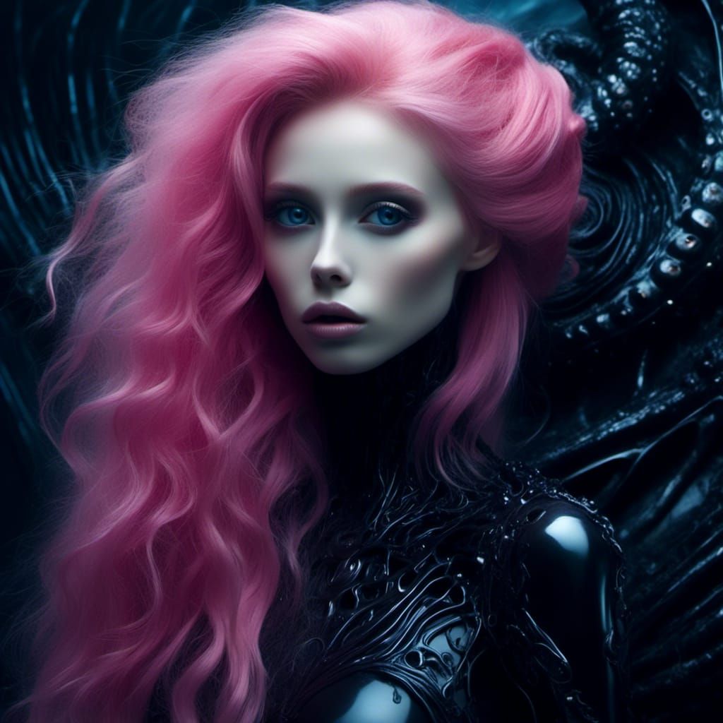 Gothic Alien Portrait in Shadowy Noir Style