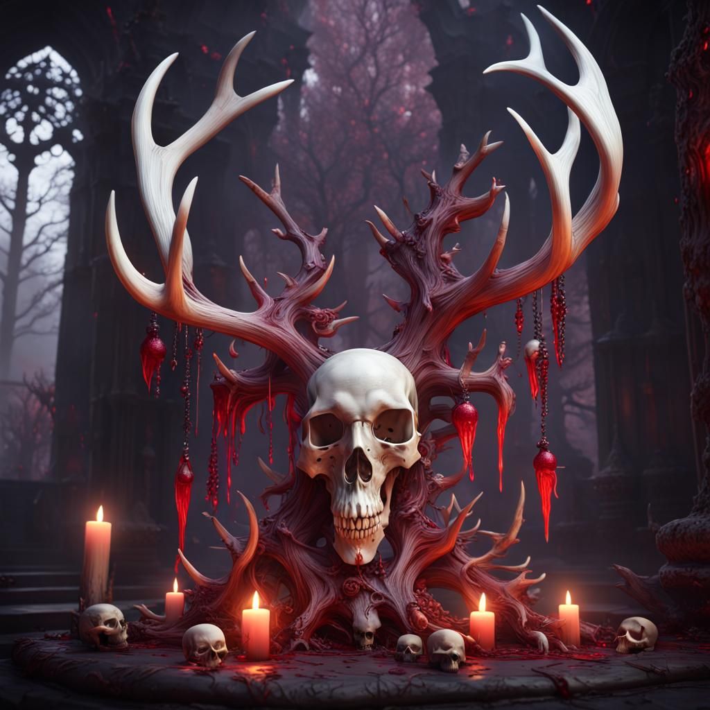 Bone Christmas Tree with Skull Ornaments