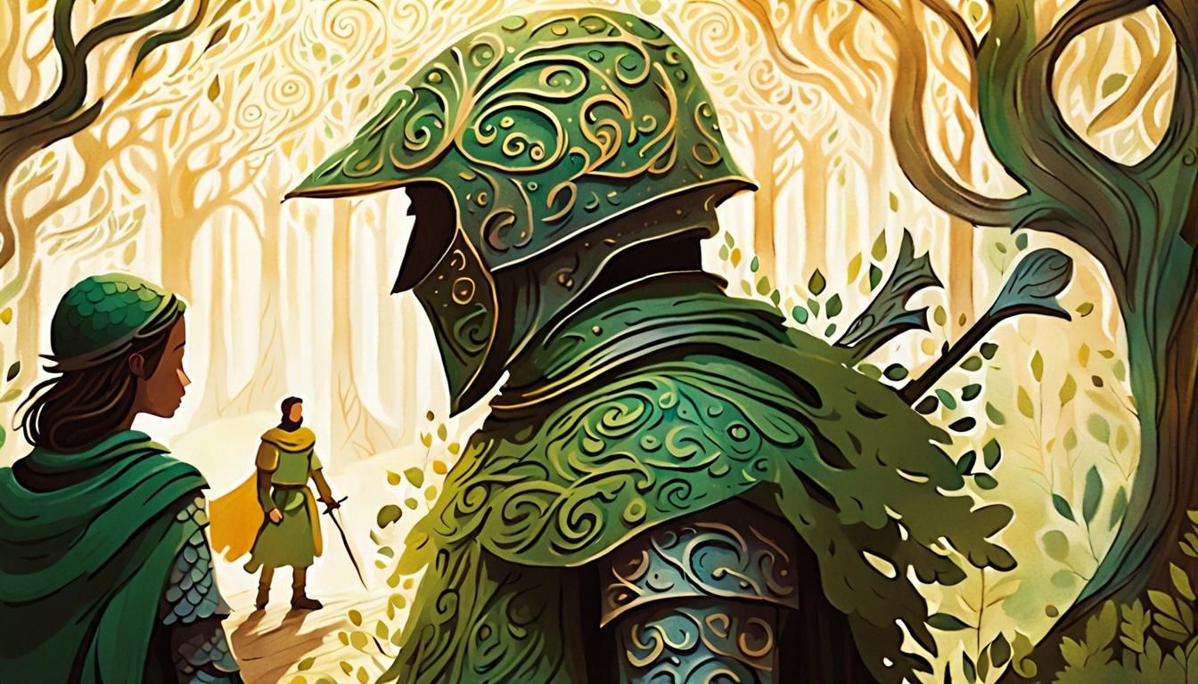 Knight's Mystical Forest Adventure in Whimsical Style