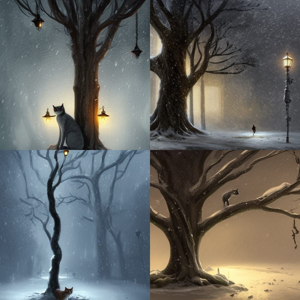 Gray Cat in Snowstorm, Hyperdetailed Concept Art