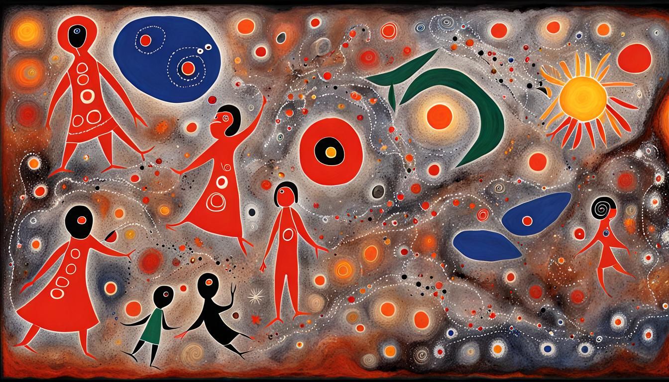 Wandjina Creation: Aboriginal Rock Art in Miro-Chagall Style