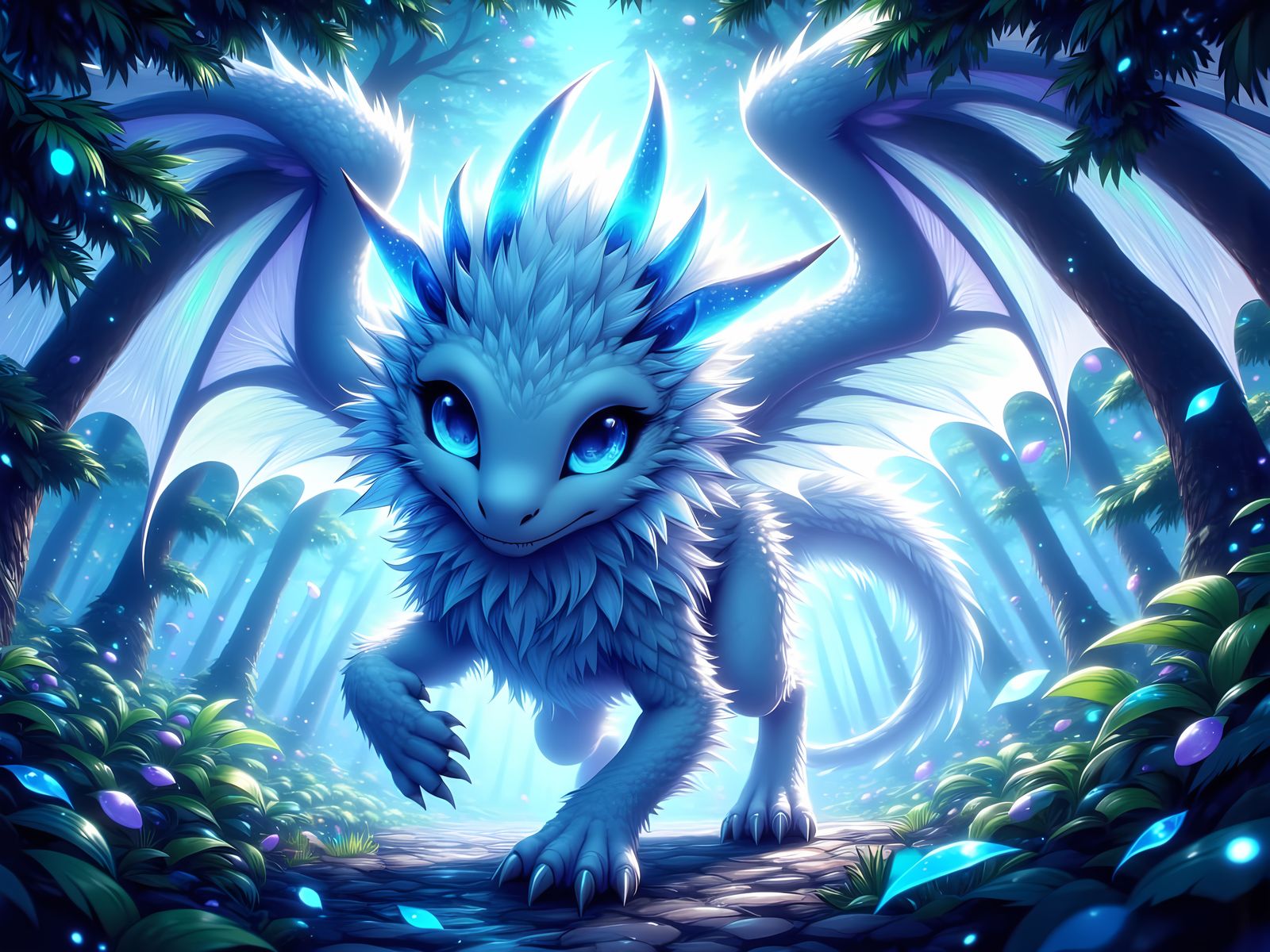 Majestic White Dragon in Fantasy Forest