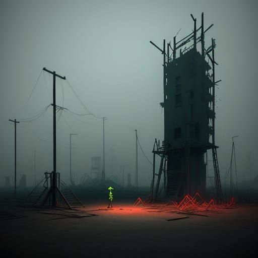 Abandoned Playground Under Sinister String Lights