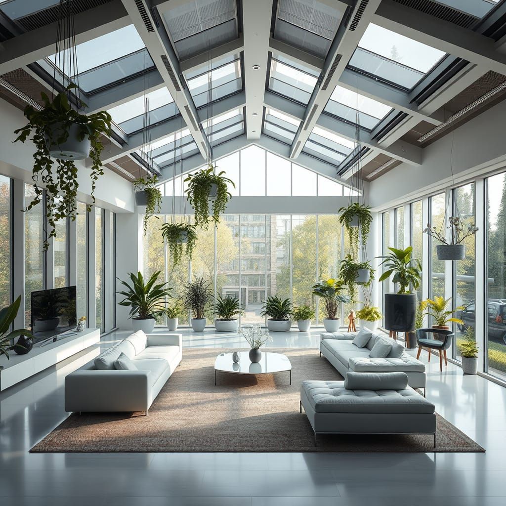 Futuristic Greenhouse Living Room in Hyperreal Style