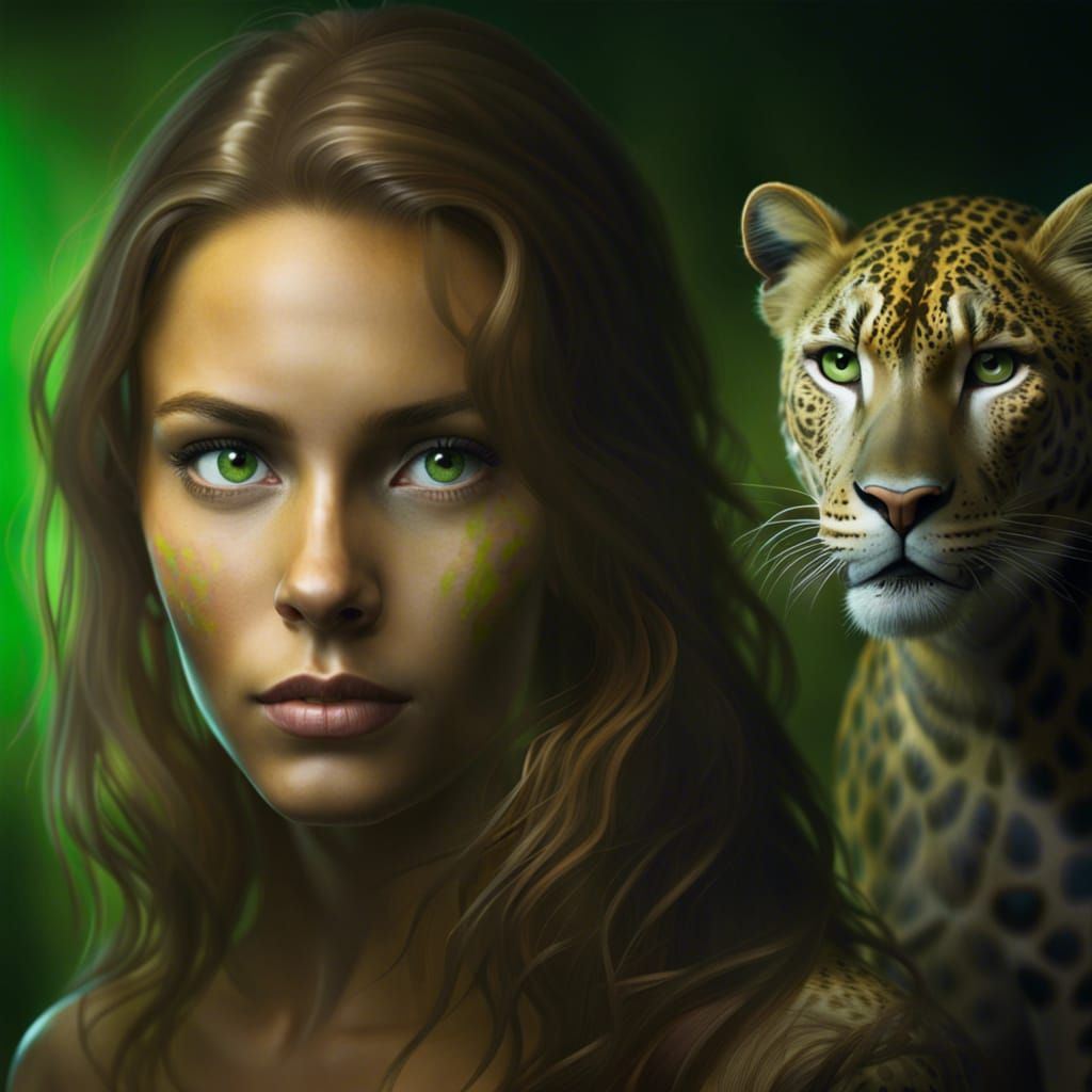 Woman with Leopard Silhouette in Hyperrealism