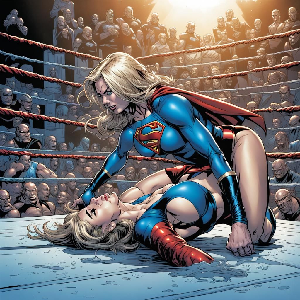 Supergirl Wrestling Match in Comic Book Style