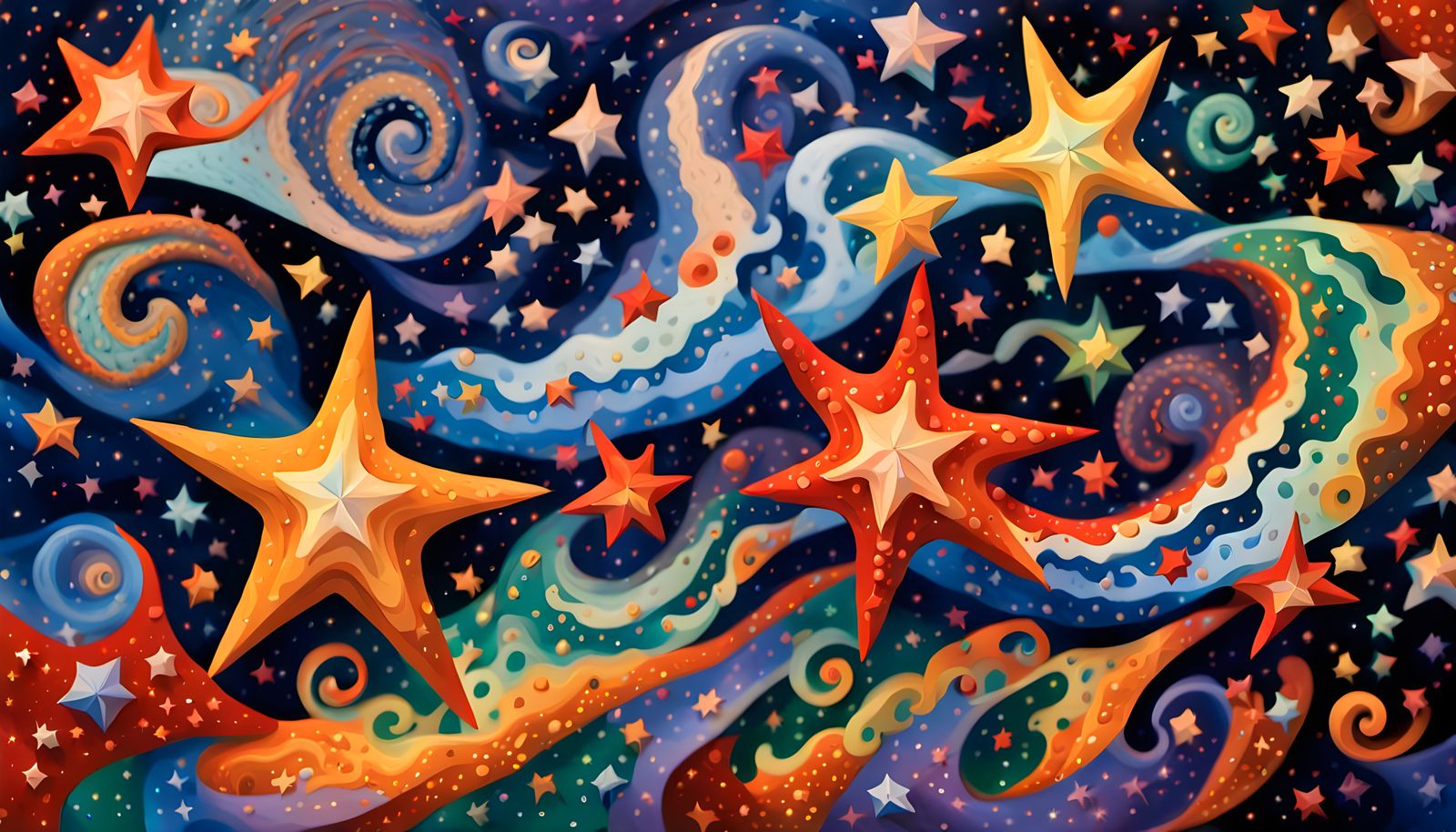 Iridescent Stars in Aboriginal Impasto Painting