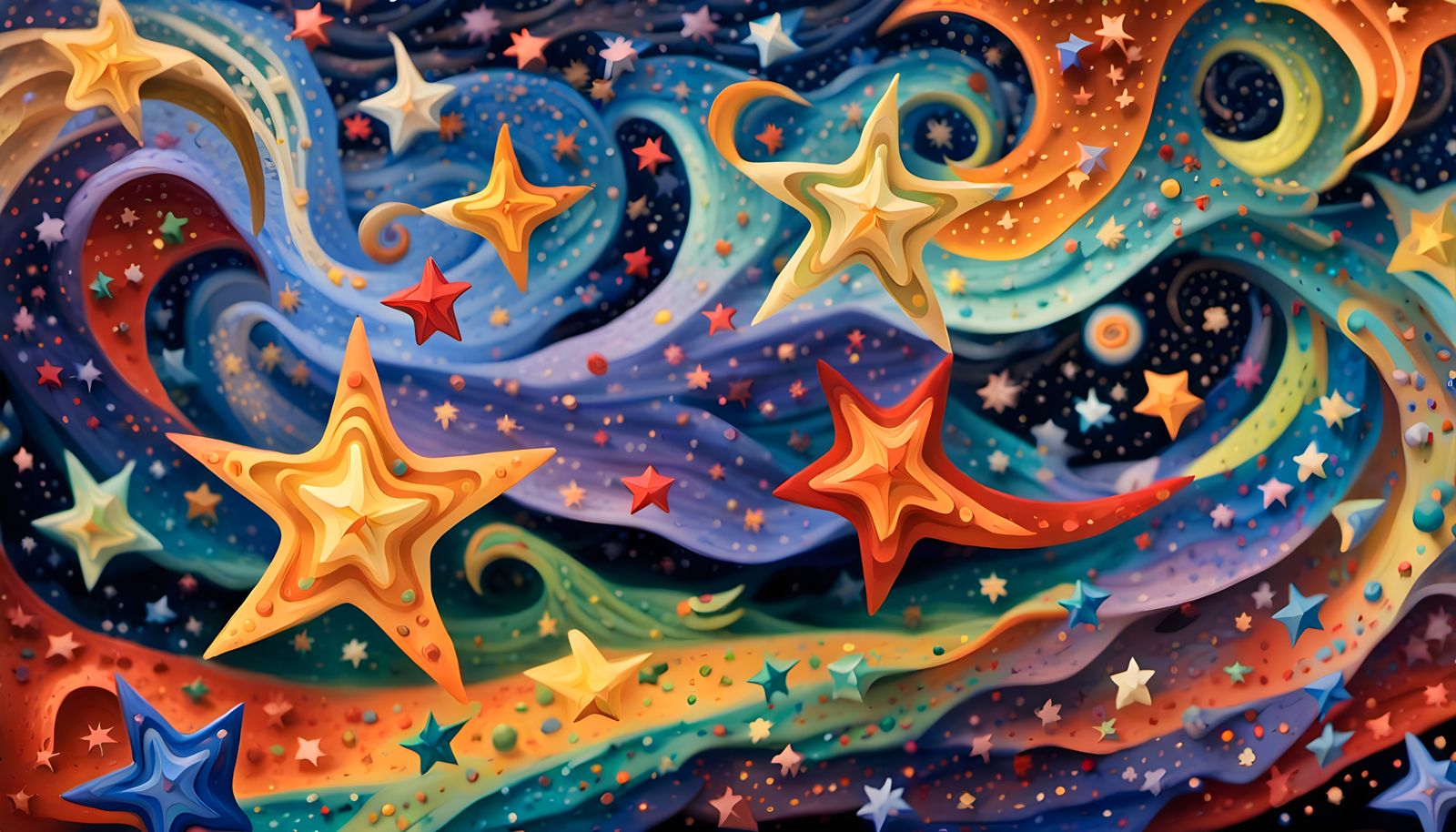 Iridescent Aboriginal Painting of Swirling Celestial Stars