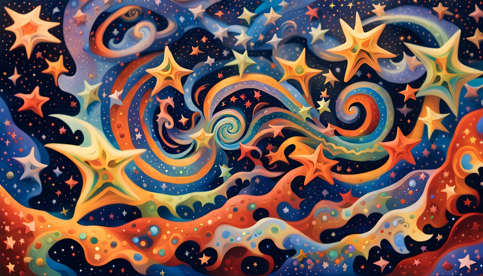 Iridescent Stars Painting in Aboriginal Style