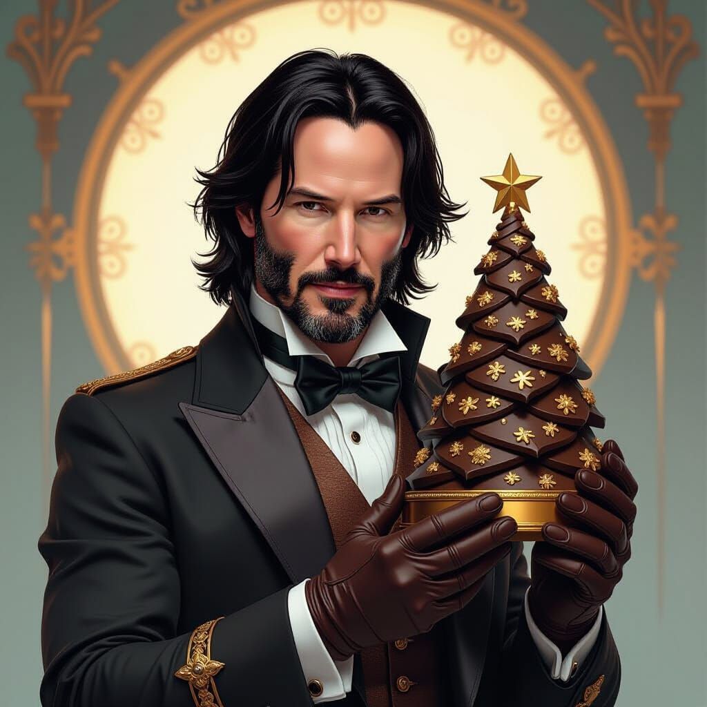 Keanu Reeves as Steampunk Santa with Chocolate Tree
