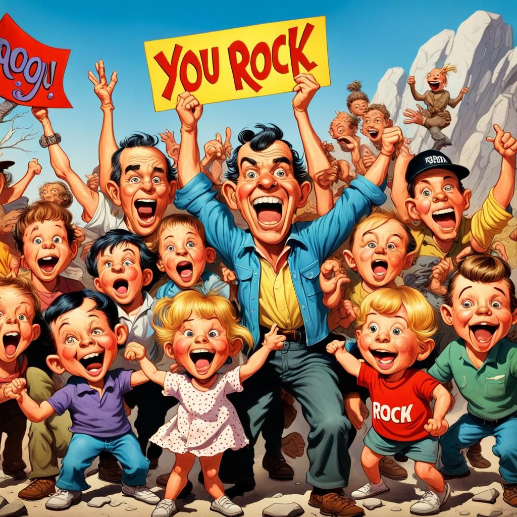 Enthusiastic Crowd Holding Sign in Cartoon Style