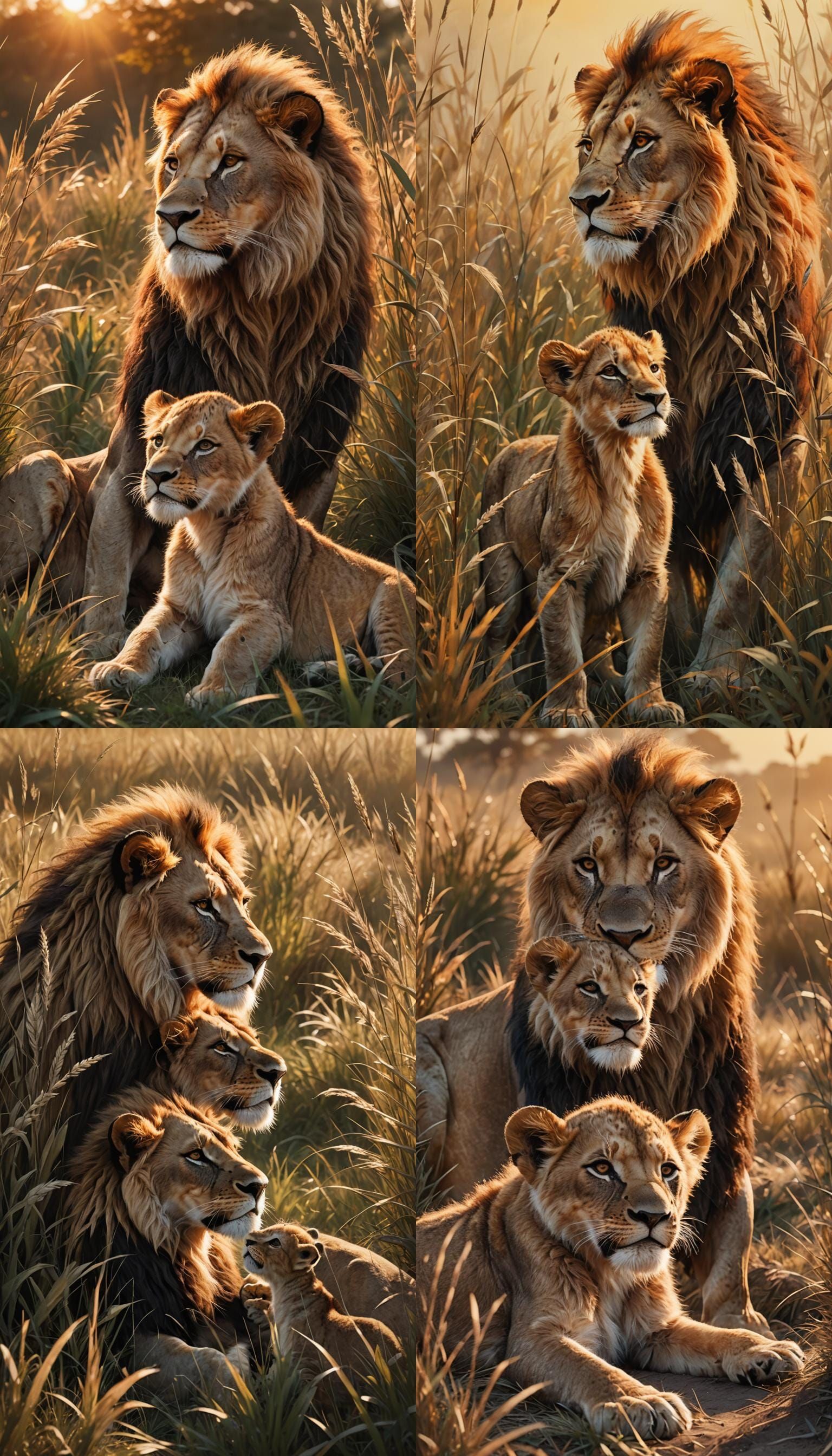 Lion King and Cub in Sunset, Fantasy Concept Art