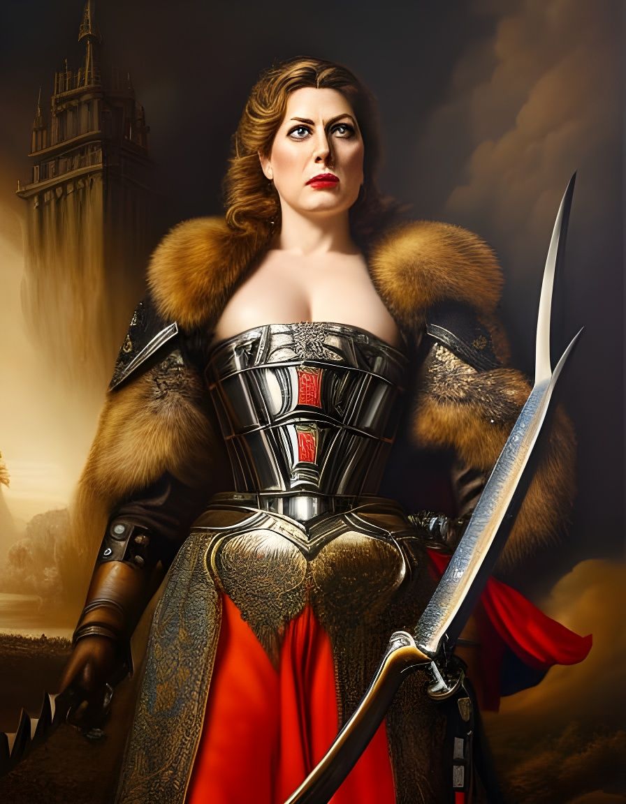 splendid Penny Mordaunt with sword