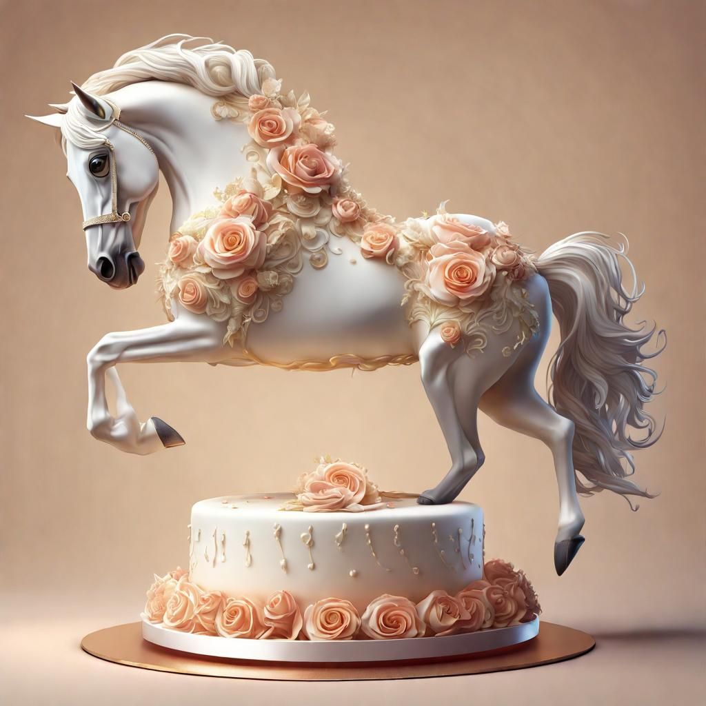 wedding cake in the shape of a horse  _fantasy_power_magic, highly detailed beautifully shot, freedom, soul, digital ill...