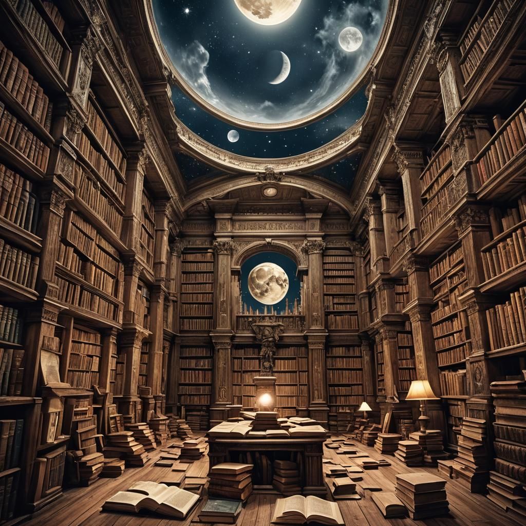 Hyperrealistic Moon of Books in Cinematic Style