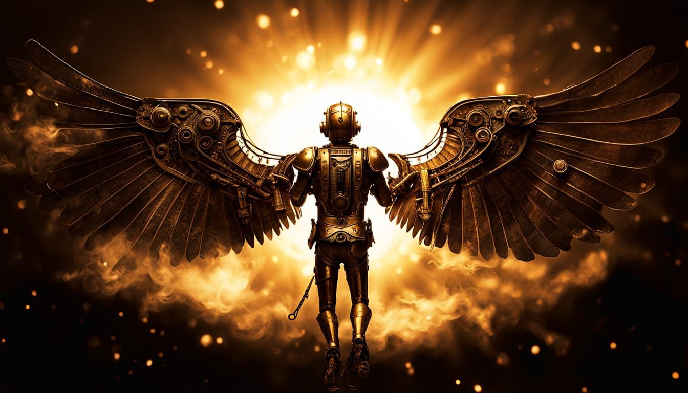 Icarus in Steampunk Style Flying to the Sun