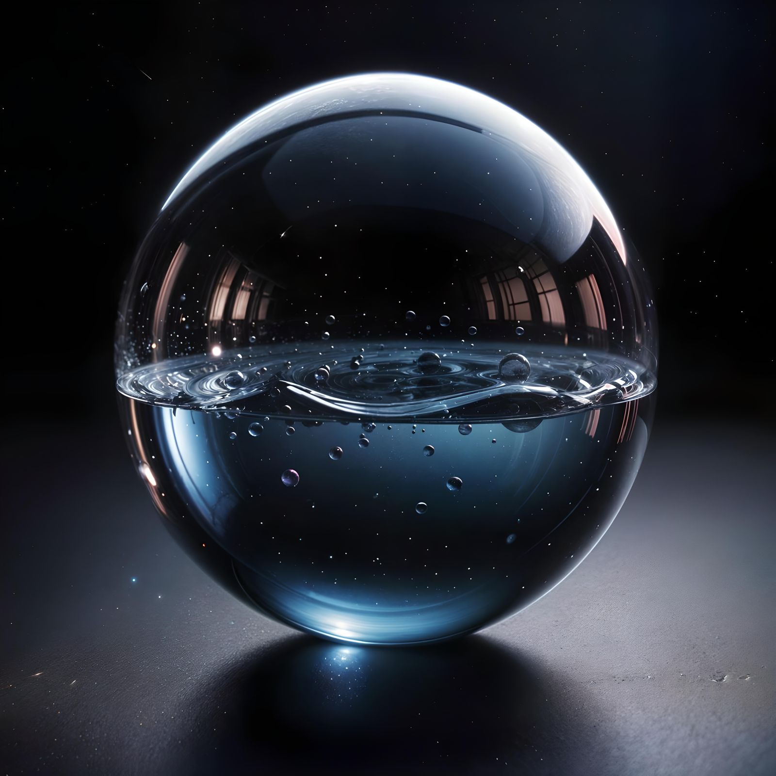 Reflective Water Ripple on Glass Sphere