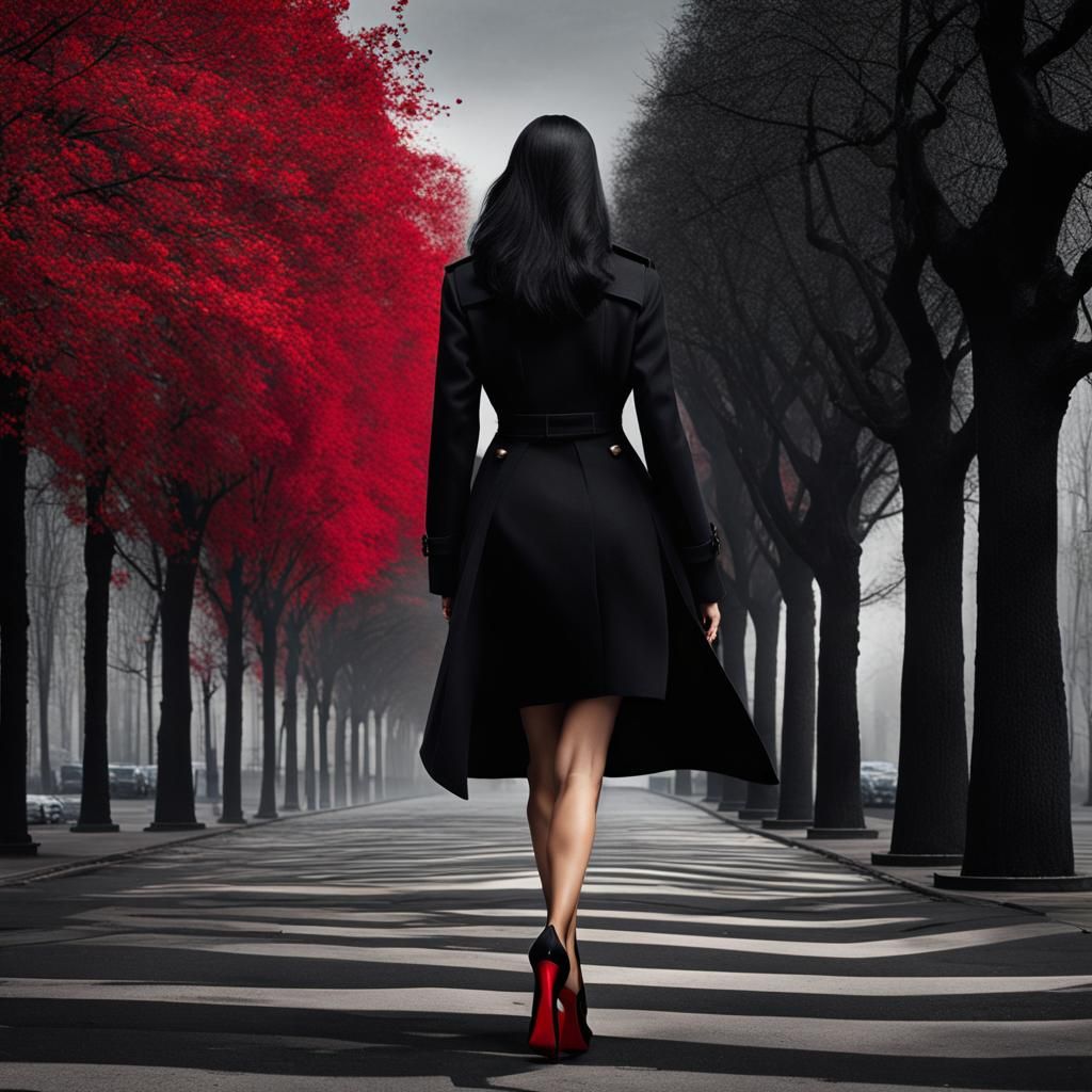 Woman in Trench Coat Walking, Dynamic Lighting