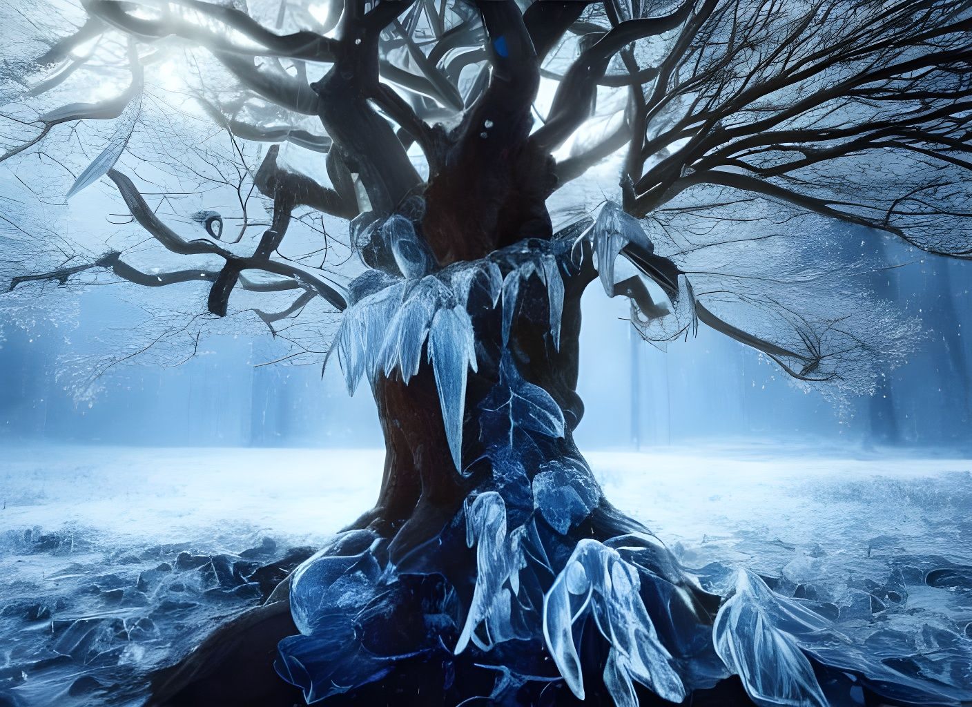 Yggdrasil in Fimbulwinter: Hyperdetailed Fantasy Painting