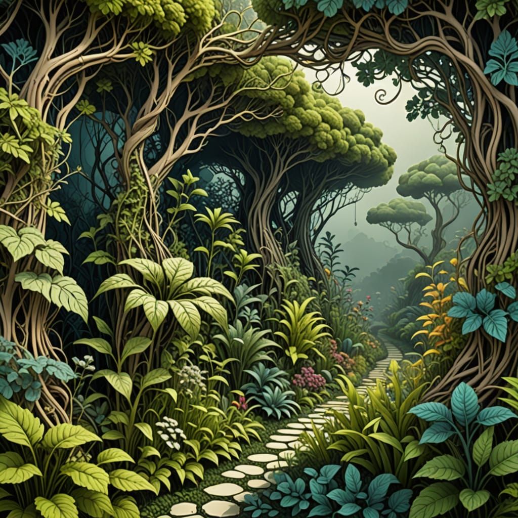 Mysterious Poisoner's Garden with Abstract Forms