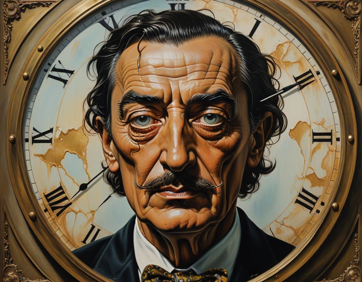 Surreal Portrait: Melting Time Clock-Face Person